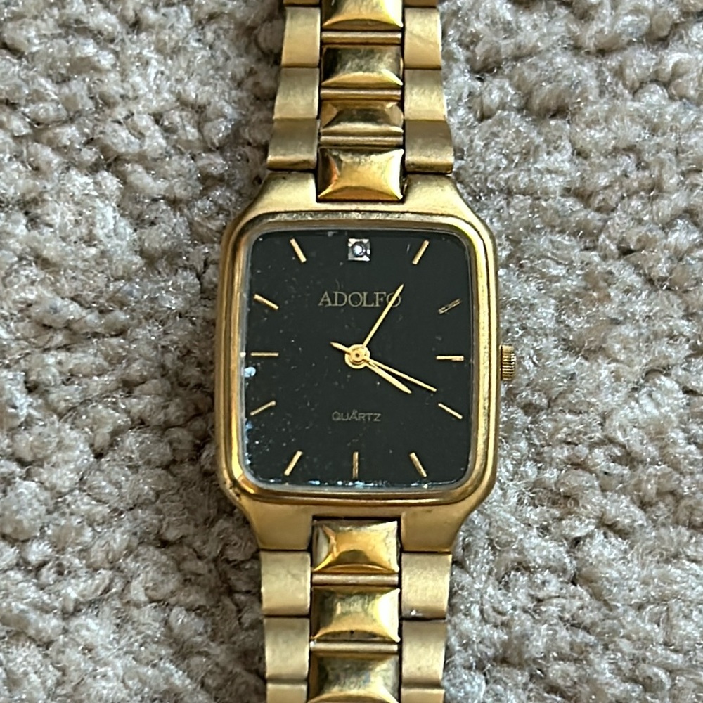 Adolfo women’s vintage gold/black diamond‎ stainless steel bracelet watch